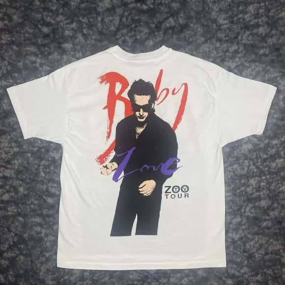 1991 U2 Achtung Baby TShirt Zoo TV Tour Size XLBand Concert AOP Cannibal VTG 90s